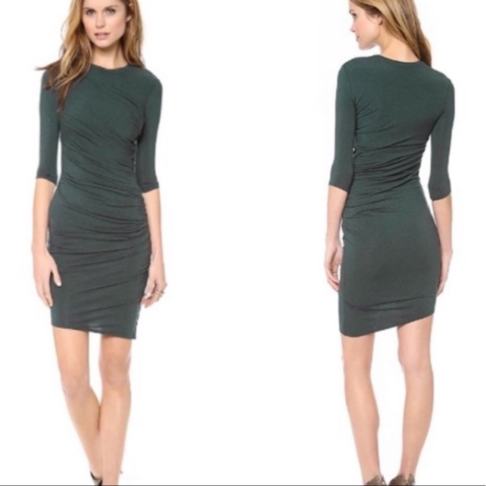 Helmet Lang Nova Green Drape Wrap Ruched Dress